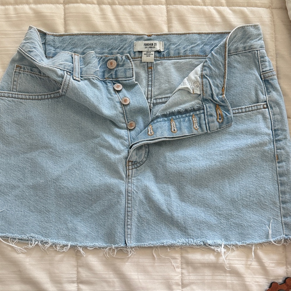 Forever 21 Light Blue Button-Up Denim Skirt
